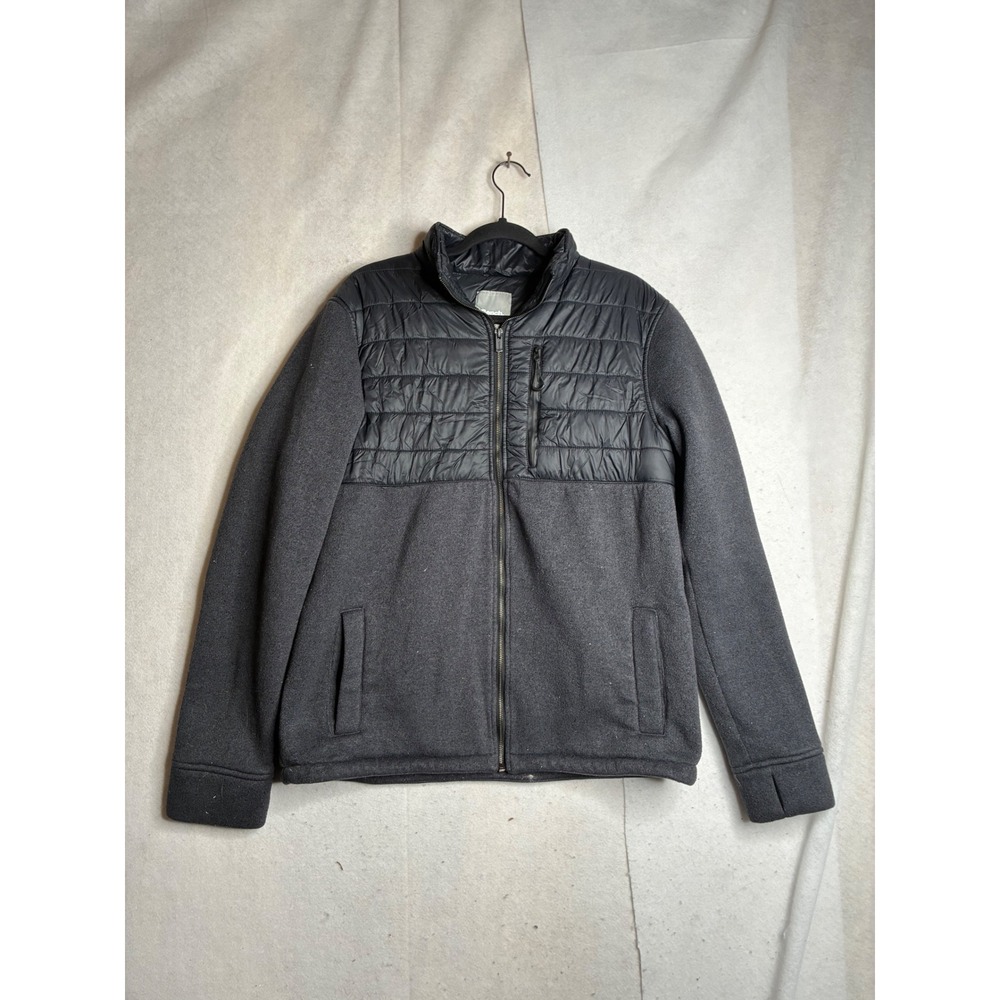 Bench Mens Hybrid Puffer Knit Jacket Charcoal Grey Black Full Zip Size L
